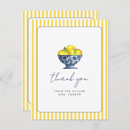 水モダン色レモンブライダルシャワー感謝していユー 招待状 (正面/裏面)