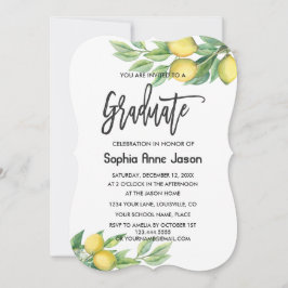 水モダン色レモン熱帯卒業 招待状