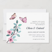 水モダン色ロマンチックな庭園の結婚式 招待状 (正面)