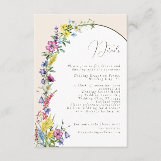 水モダン色ワイルドフラワーアー結婚チ詳細 エンクロージャーカード (正面)