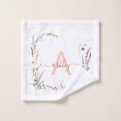 水モダン色ワイルドフラワーイニシャルモノグラム バスタオルセット (ウォッシュタオル)