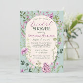 水モダン色ワイルドフラワーグリーンブライダルシャワー 招待状 (スタンド正面)