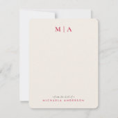 水モダン色ワイルドフラワーズピンクモノグラム&名前 ノートカード (正面)