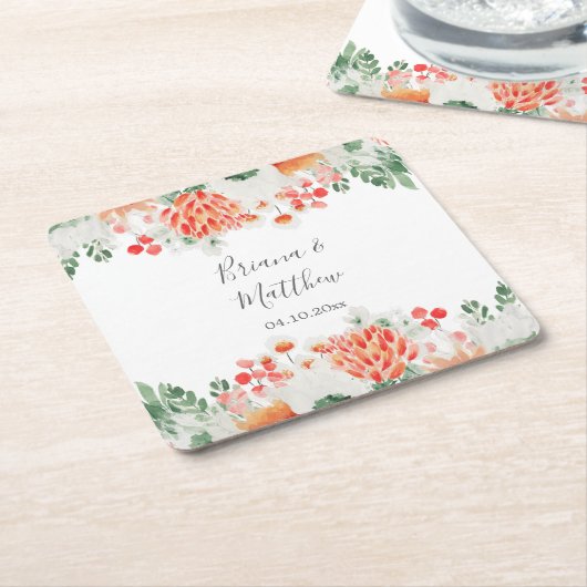 水モダン色ワイルドフラワートレンディーフローラ スクエアペーパーコースター (アングル)