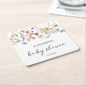 水モダン色ワイルドフラワーフローラ赤ちゃんシャワー スクエアペーパーコースター (アングル)