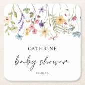 水モダン色ワイルドフラワーフローラ赤ちゃんシャワー スクエアペーパーコースター (正面)