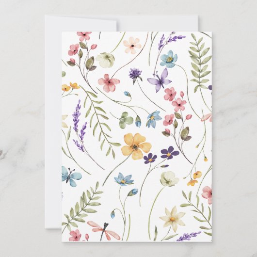 水モダン色ワイルドフラワーフローラ赤ちゃんシャワー 招待状 (裏面)