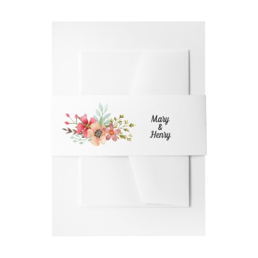 水モダン色ワイルドフラワーブーケ結婚ーズ 招待状ベリーバンド (正面例)