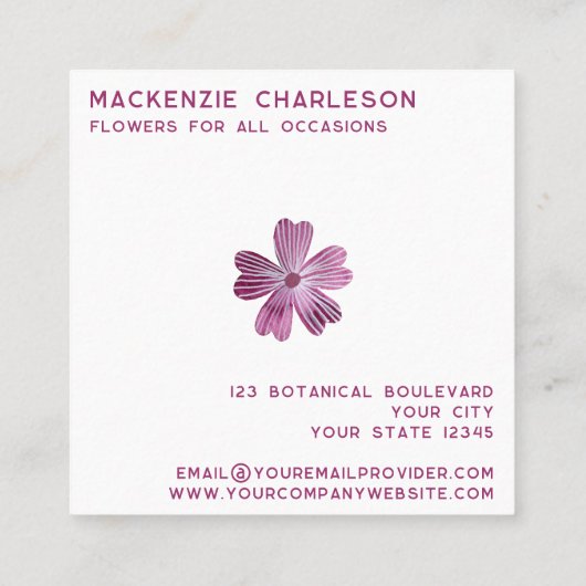 水モダン色ワイルドフラワーモノグラムイニシャル スクエア名刺 (裏面)