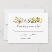 水モダン色ワイルドフラワー結婚ズ 出欠カード (正面)