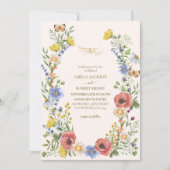 水モダン色ワイルドフラワー結婚ボホ 招待状 (正面)