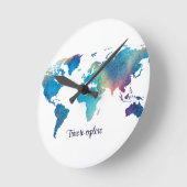 水モダン色ワールドマップブルーグリーン ラウンド壁時計 (傾斜)