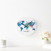 水モダン色ワールドマップブルーグリーン ラウンド壁時計 (ホーム)