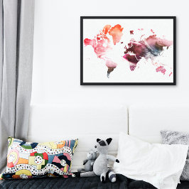 水モダン色ワールドマップ キャンバスプリント