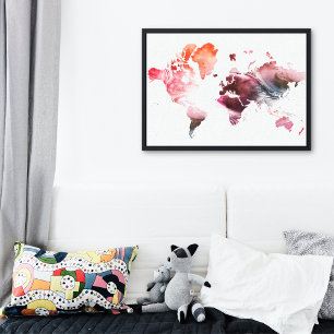 水モダン色ワールドマップ キャンバスプリント