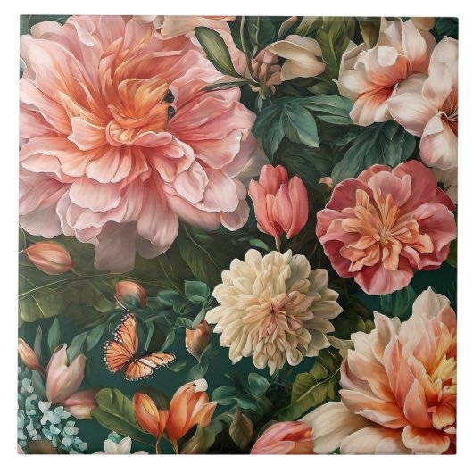 水モダン色ヴィンテージフローラ収集 タイル (正面)