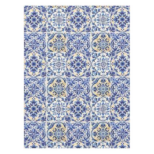 水モダン色地中海の青タイル テーブルクロス (正面)