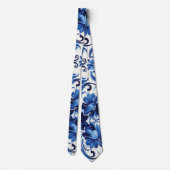 水モダン色地中海の青タイル ネクタイ (裏面)