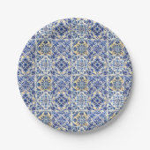 水モダン色地中海の青タイル ペーパープレート (正面)