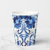 水モダン色地中海の青タイル 紙コップ (裏面)