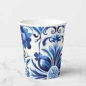 水モダン色地中海の青タイル 紙コップ (正面)