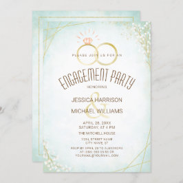 水モダン色婚約リングや輪ティール（緑がかった色）幾何学的 招待状