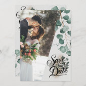 水モダン色安全な緑色ユーカリ結婚プス セーブザデート (正面/裏面)