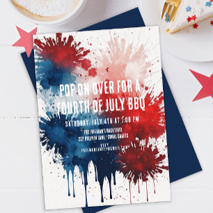 水モダン色愛国7月4日BBQ 招待状