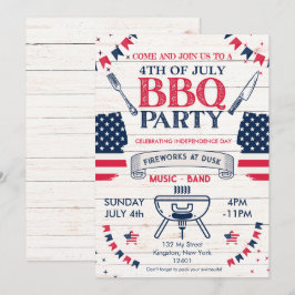 水モダン色愛国7月4日BBQ 招待状