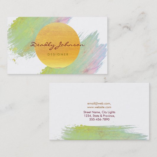 水モダン色抽象芸術エレガント緑（黄） 名刺 (正面/裏面)