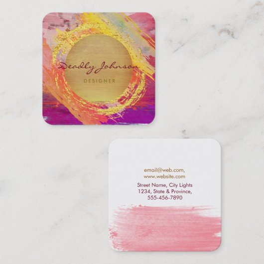 水モダン色抽象芸術エレガント黄色の月 スクエア名刺 (正面/裏面)