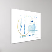 水モダン色抽象芸術ネイビーブルーコンテンポラリー 箔ポスター (レイダウン)