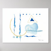 水モダン色抽象芸術ネイビーブルーコンテンポラリー 箔ポスター (正面)