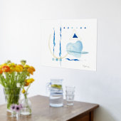 水モダン色抽象芸術ネイビーブルーコンテンポラリー 箔ポスター (レイダウン (キッチン))