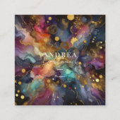 水モダン色抽象芸術パープルスクエアビジネス スクエア名刺 (正面)