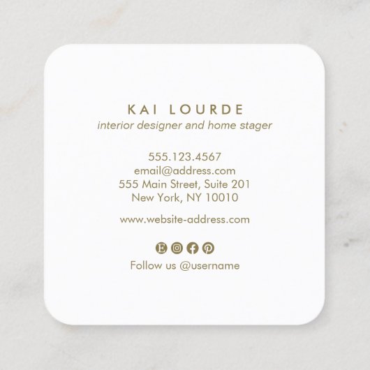 水モダン色抽象芸術葉植物 スクエア名刺 (裏面)