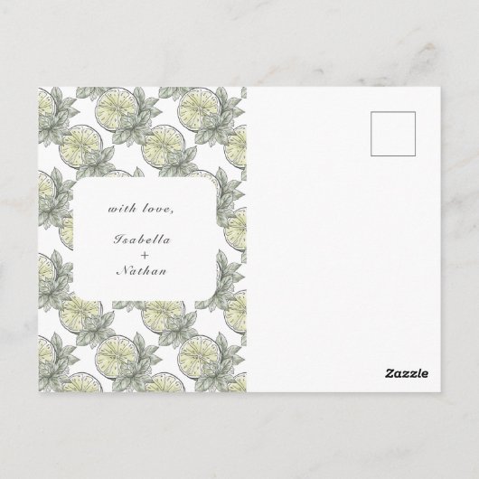 水モダン色柑橘系ライムフルーツサンキュー ポストカード (裏面)