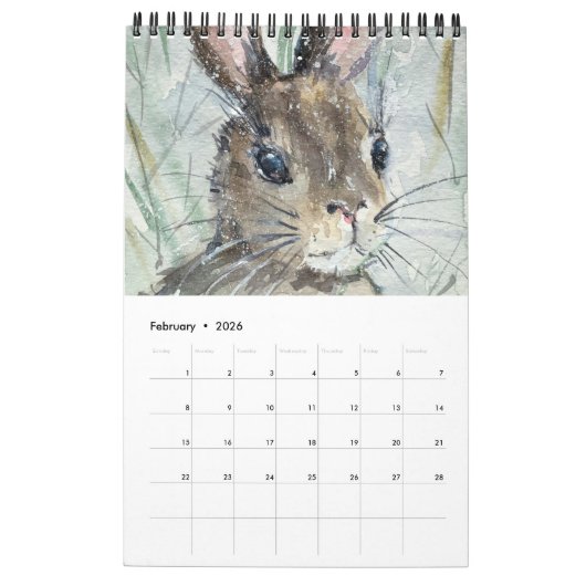 水モダン色森林動物自然 カレンダー (2月 2026)