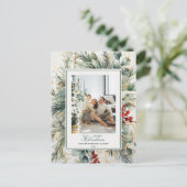 水モダン色植物性クリスマスフォト シーズンポストカード (スタンド正面)