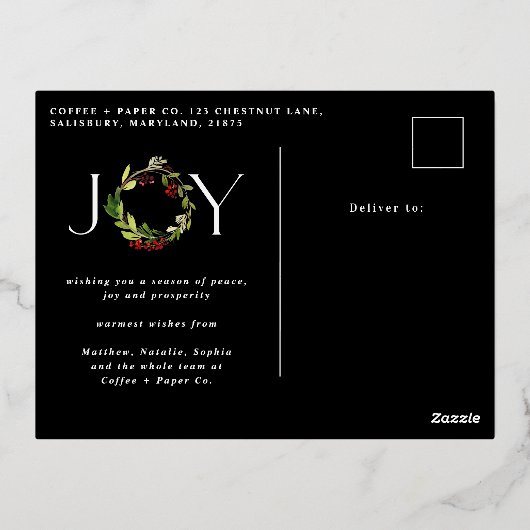 水モダン色植物性クリスマ企業のス 箔シーズンポストカード (裏面)