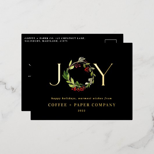 水モダン色植物性クリスマ企業のス 箔シーズンポストカード (正面/裏面)