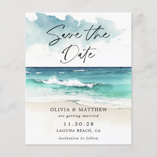 水モダン色海ビーチ写真の保存日付 チラシ (正面)