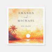 水モダン色熱帯ビーチサンセット結婚ズ スタンダードカクテルナプキン (正面)