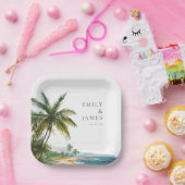 水モダン色熱帯ビーチ結婚式 ペーパープレート (パーティー)