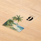 水モダン色熱帯ビーチ表番号 アクリル招待状 (レイダウン)