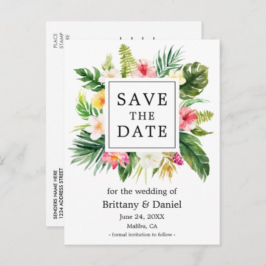 水モダン色熱帯フローラ保存日 案内ポストカード (正面/裏面)