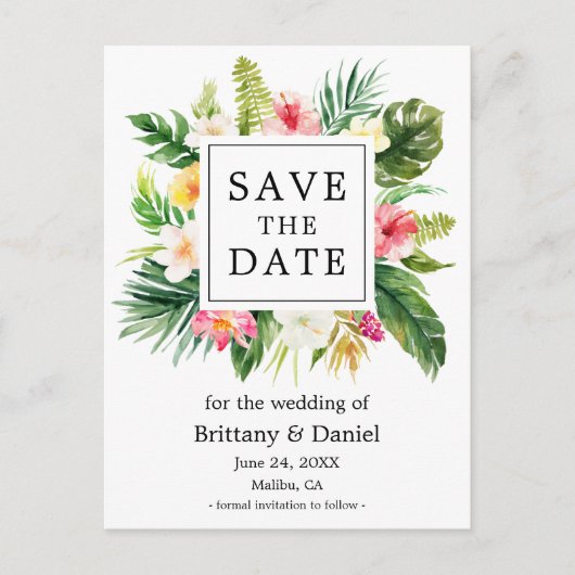 水モダン色熱帯フローラ保存日 案内ポストカード (正面)