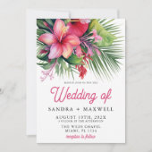 水モダン色熱帯植物学結婚院 招待状 (正面)