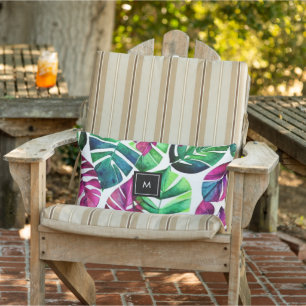 水モダン色熱帯葉モノグラムの アウトドアクッション