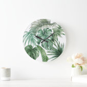 水モダン色熱帯葉モンステラ ラージ壁時計 (ホーム)